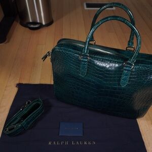 Ralph Lauren Purple Label Alligator Briefcase Emerald OS Brand New
